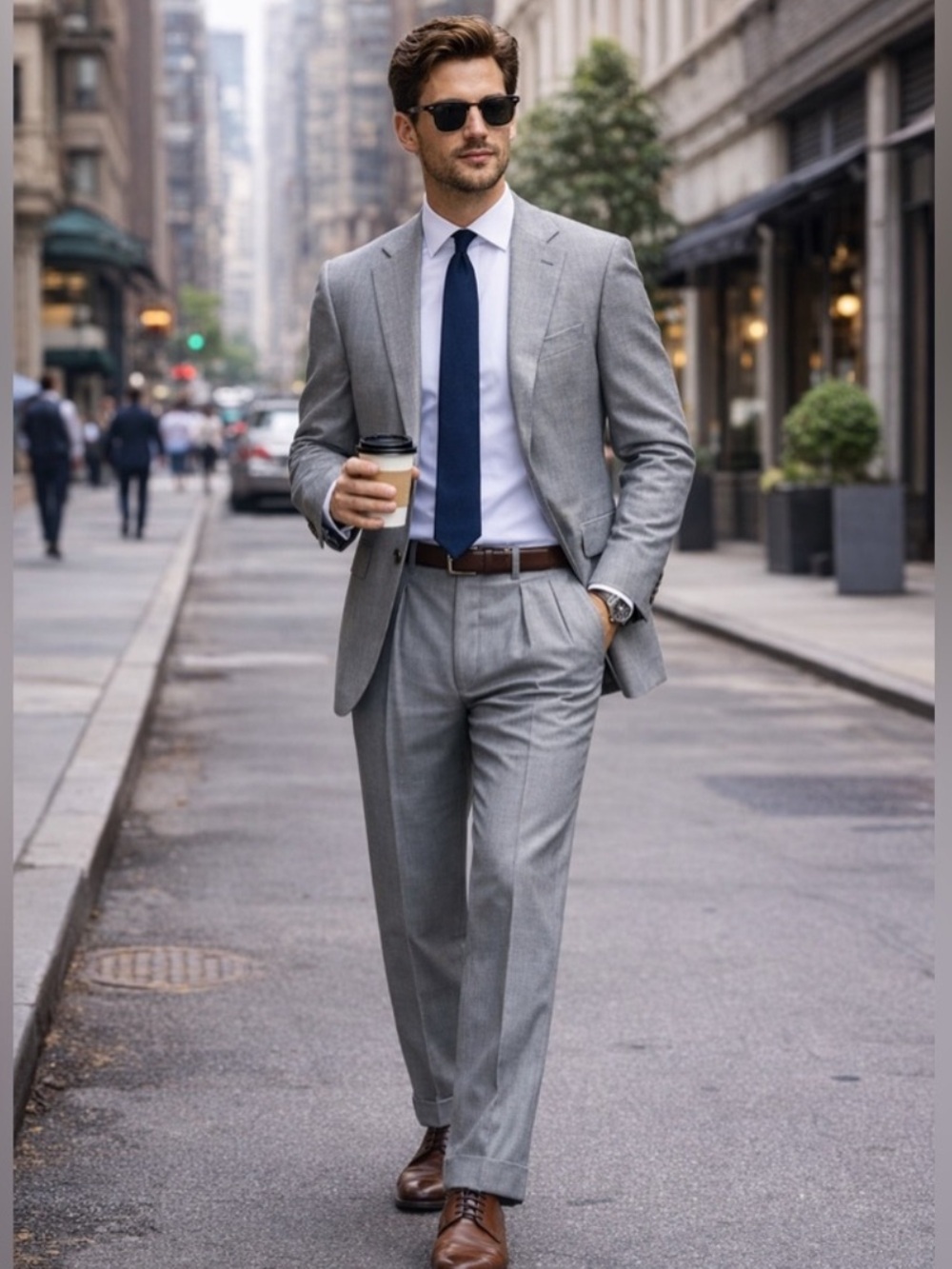 RALPH LAUREN Men's Gray Blue Pinstripe Tailored 2 PC Suit 42L